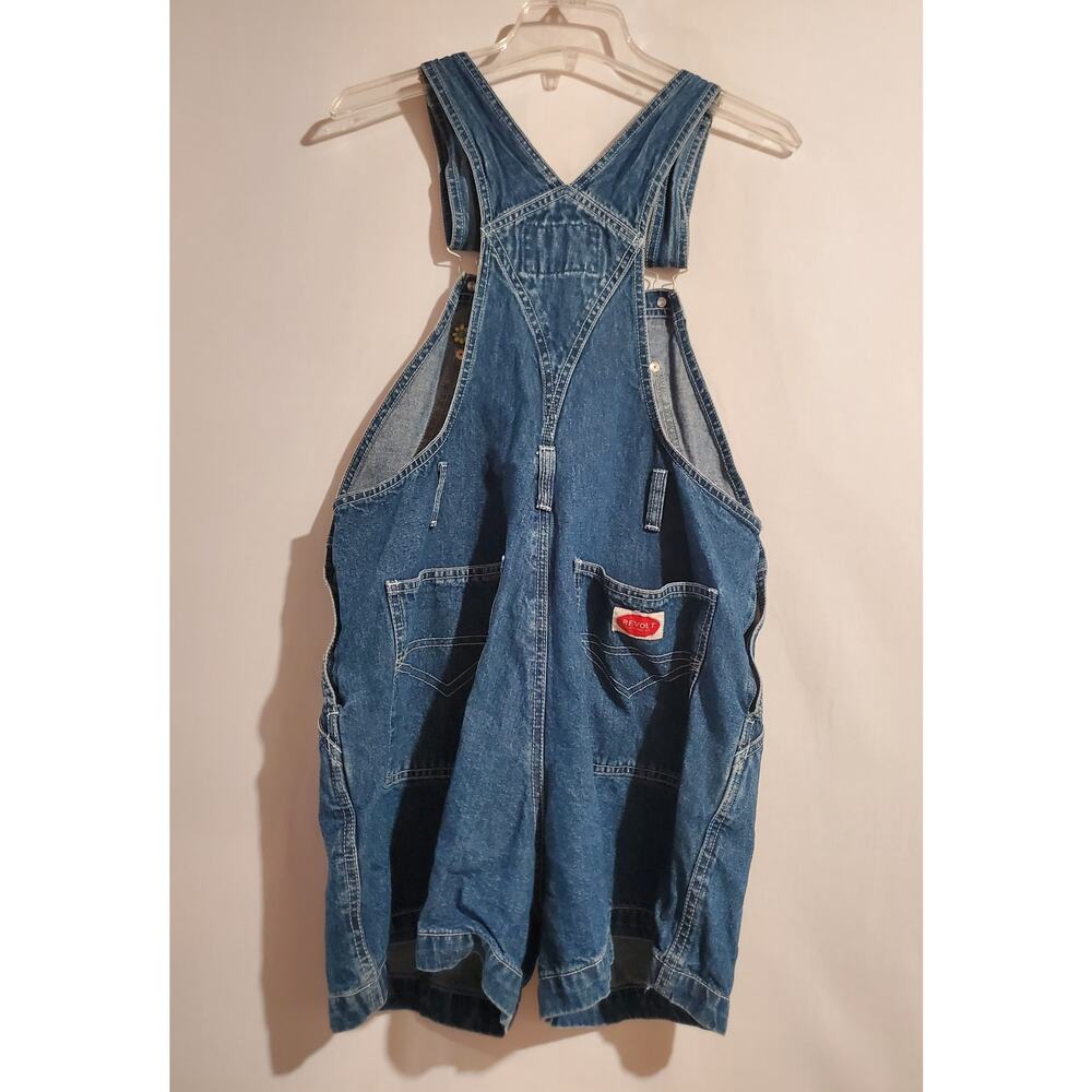 Vtg Revolt 90s Y2K Embroidered Daisy Denim Bib Shortalls Size L Hippie Overalls - Picture 2 of 9